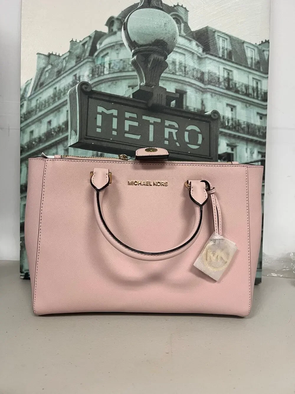 Michael Kors Kellen Pink Saffiano Satchel Crossbody Bag 35H7GSOT2L